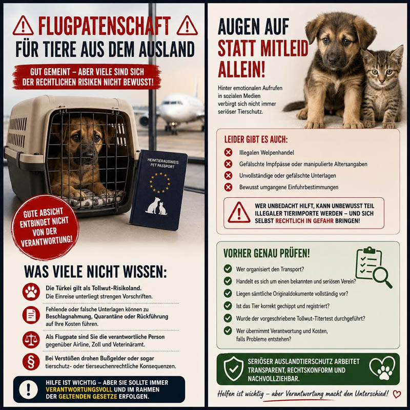 Du betrachtest gerade Flugpatenschaft für Tiere aus dem Ausland – Hier lauern Risiken